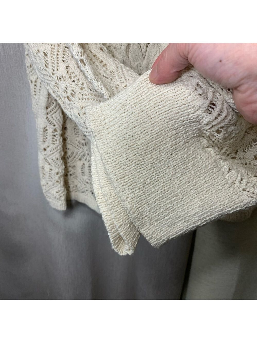 Zara Beige Crochet Cable Knit Sweater Sz S Oversized V Neck Long Sleeve Pullover - Picture 7 of 14